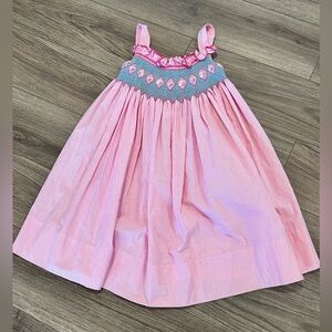 Rosalina Collections Girls 5 Pink Smocked Dress with Floral Embroidery